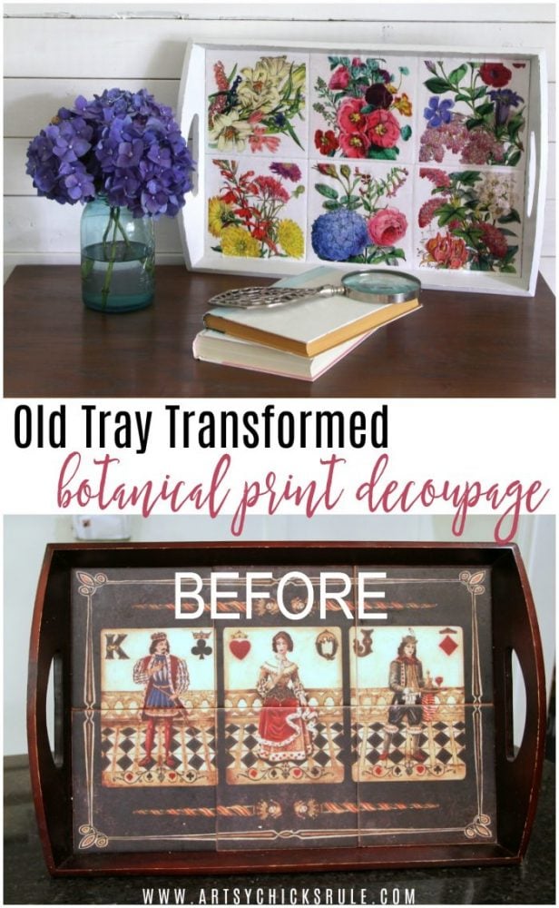 Colorful (and thrifty!!) Botanical Decoupage Makeover artsychicksrule.com