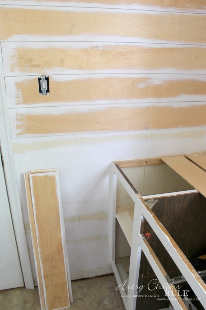 DIY Faux Shiplap - paint the wall first 