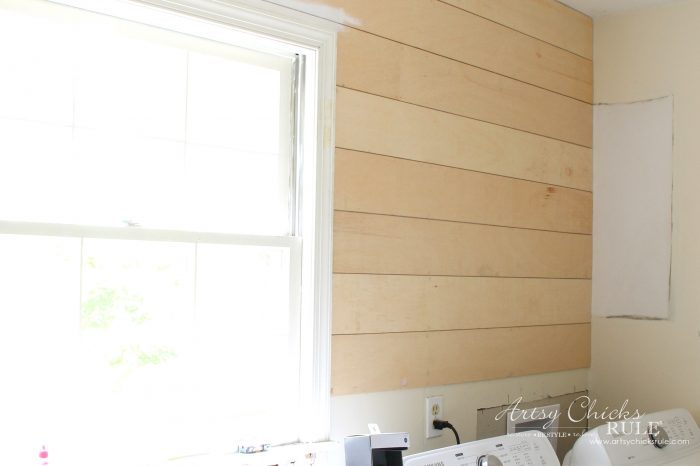 DIY Faux Shiplap - applying boards - 