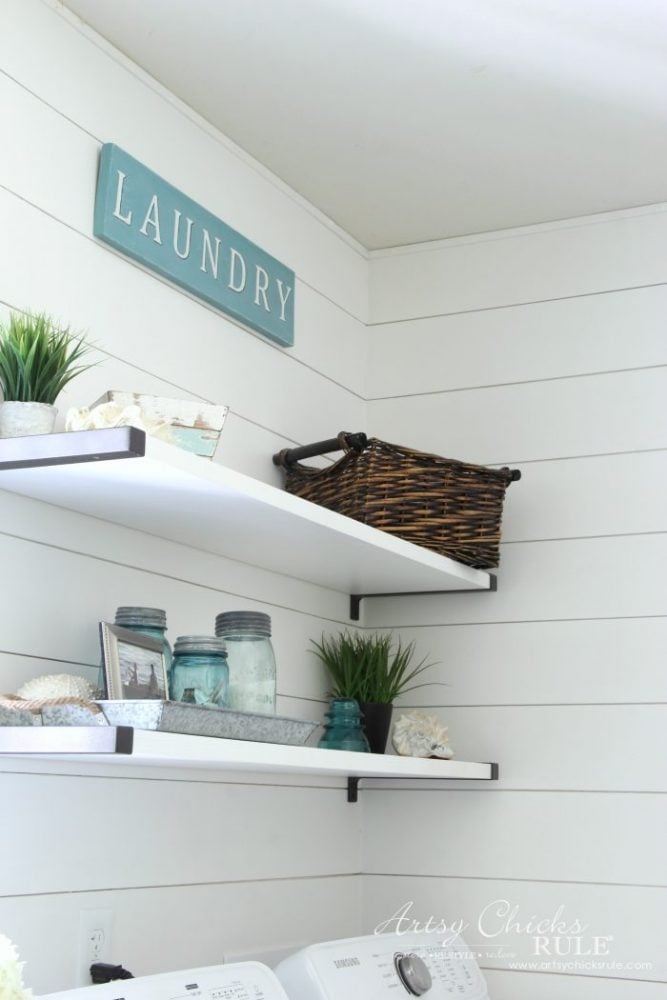 DIY Faux Shiplap - shiplap and shelves