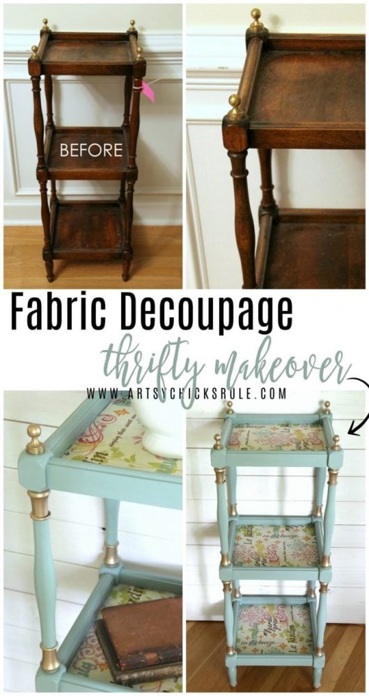 French Fabric Decoupage with Duck Egg Blue Chalk Paint artsychicksrule.com #fabricdecoupage #chalkpaintedfurniture