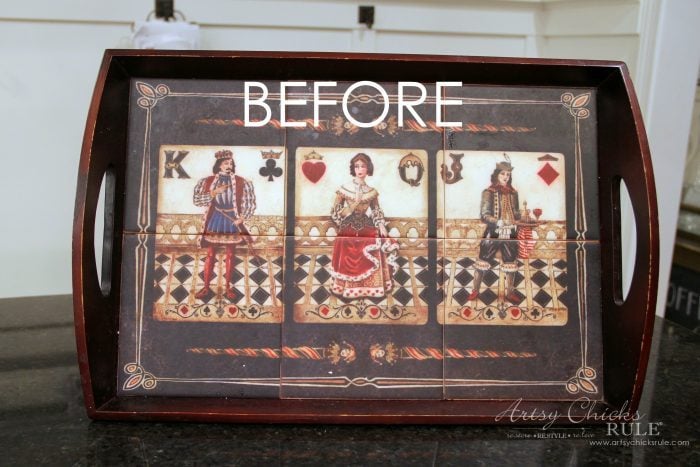 tiled tray with playing card motifs