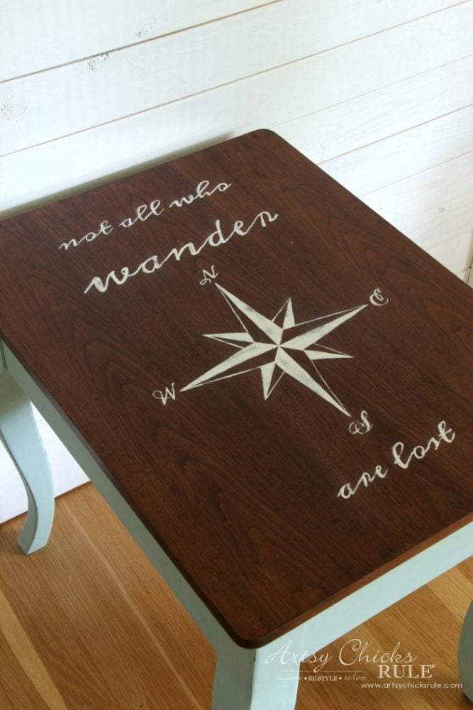 word design on wood tabletop