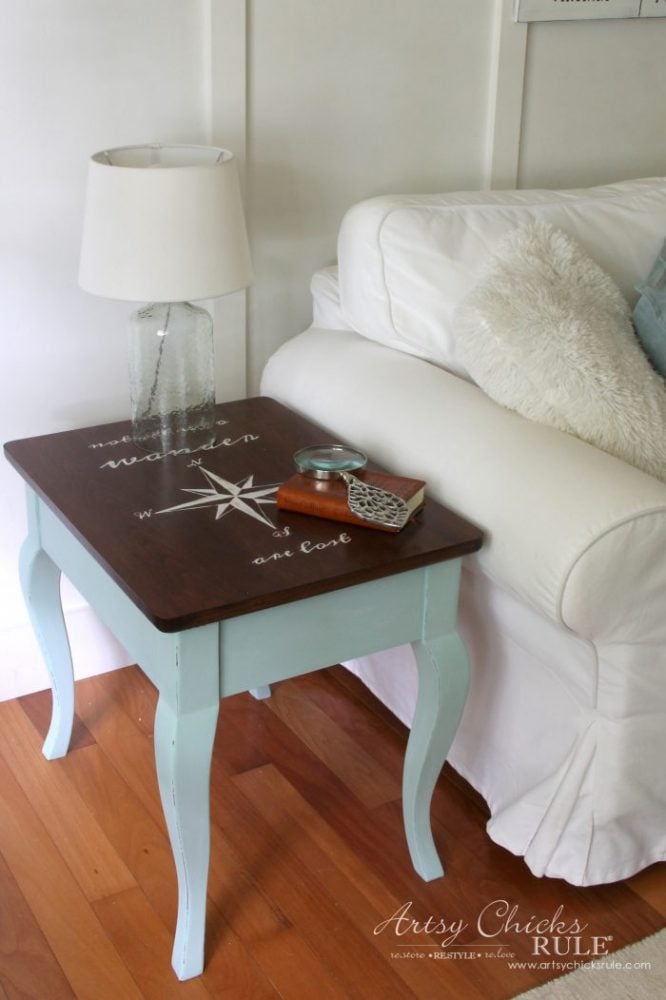 Compass Rose End Table Makeover AND FREE Downloadable Graphic! (with Dixie Belle Paint) artsychicksrule.com #compassrose