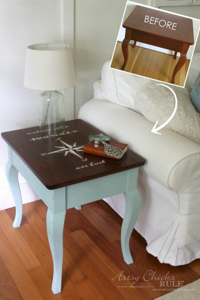 Compass Rose End Table Makeover AND FREE Downloadable Graphic! (with Dixie Belle Paint) artsychicksrule.com #compassrose 