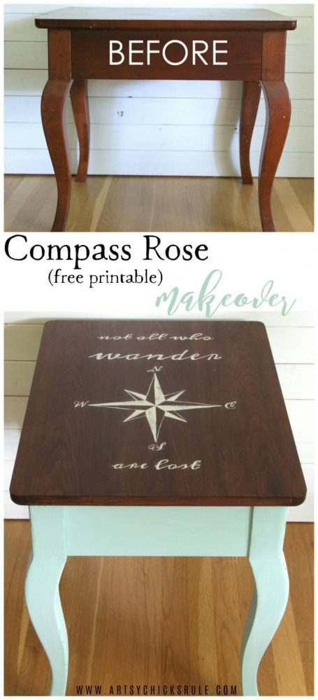 Do this! Compass Rose End Table Makeover AND FREE Downloadable Graphic! (with Dixie Belle Paint) artsychicksrule.com #compassrose