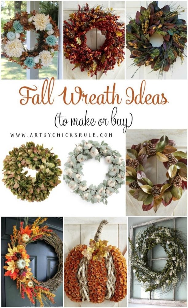 Lots of Fall Wreath Ideas for you to buy OR make!! artsychicksrule.com #fallwreathideas