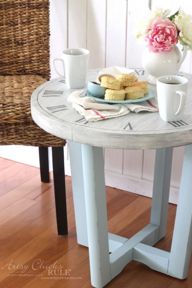 French Country Clock Face Table Makeover artsychicksrule.com #clockface 