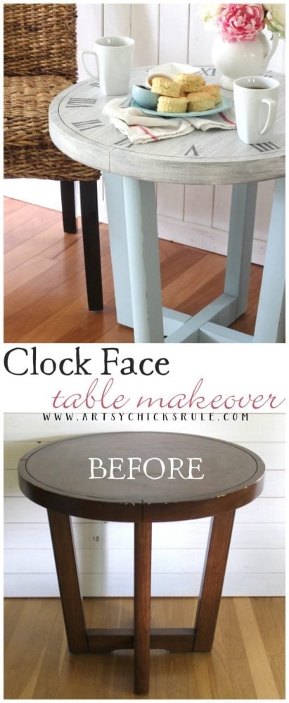 French Country Clock Face Table Makeover artsychicksrule.com #clockface 