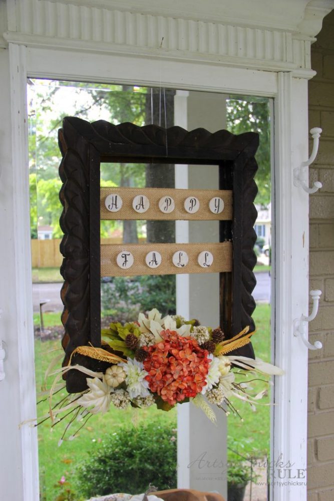 Rustic Fall Framed Wreath From a Thrift Store Frame!!! artsychicksrule.com