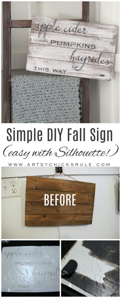 Apple Cider Hayrides & Pumpkins Sign - Simple DIY Fall Sign!! artsychicksrule.com #fallsign #silhouette #applecidersign #pumpkinssign 