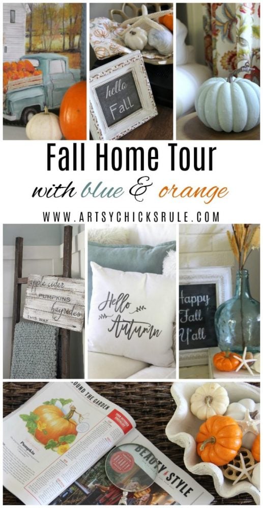 A Traditional Fall Home Tour (with pretty aquas AND orange!) artsychicksrule.com #fallhometour #coastalfall