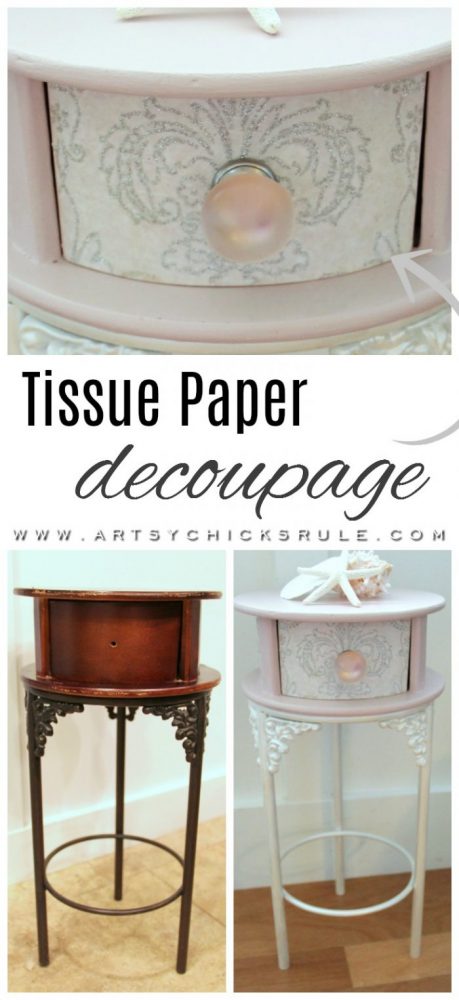 Antoinette Chalk Paint & Tissue Paper Decoupage! artsychicksrule.com #antoinettechalkpaint #chalkpaint #decoupage