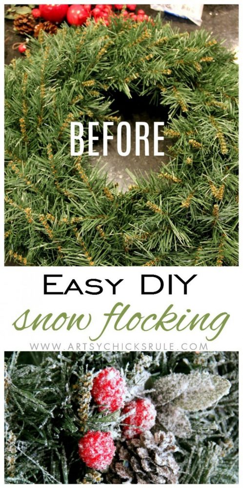 DIY Snow Flocking artsychicksrule.com #snowflocking #diysnowflock #flockedtree #diysnowflocking