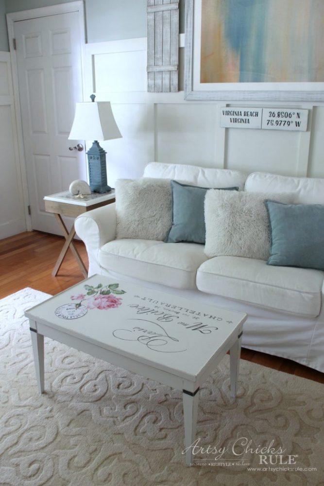 French Graphic & Decoupage Coffee Table Makeover artsychicksrule.com
