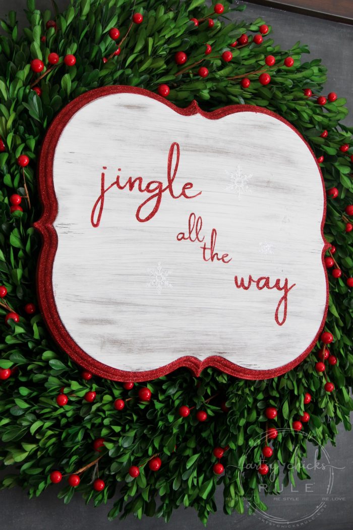 Thrifty Jingle All The Way Sign - artsychicksrule.com #jinglealltheyway #christmassign #holidaysign #retroChristmas