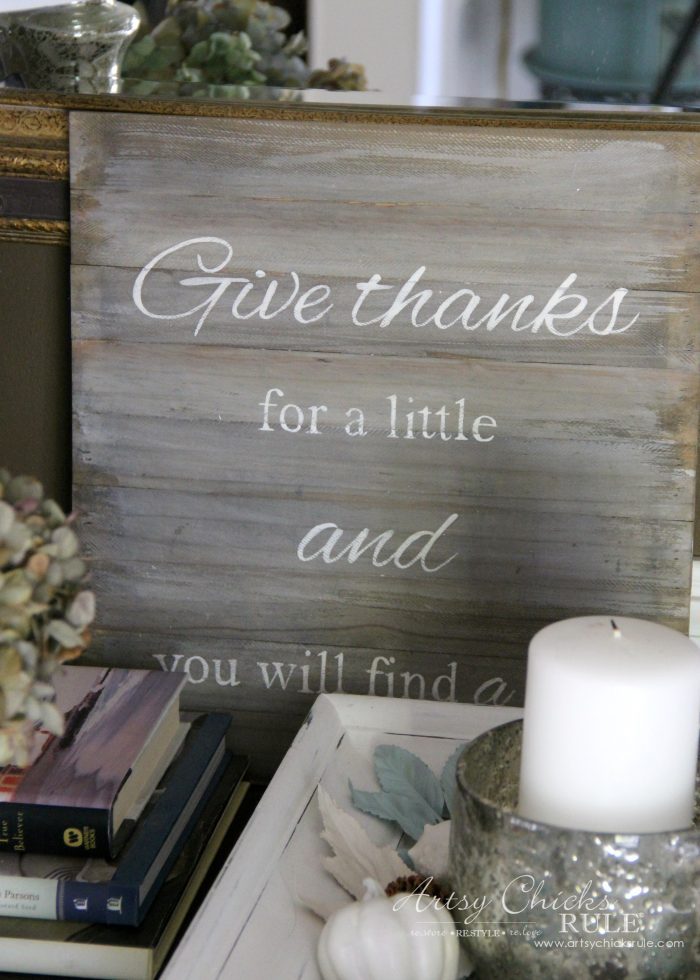 Faux Weathered Give Thanks Sign - artsychicksrule.com #fauxweathered #weatheredsign #givethanks #thankfulsign