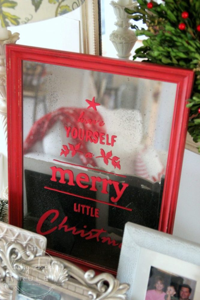 Antique Mirror Tutorial - Pottery Barn Inspired Christmas Sign - Up Close 1 - #howtomakeantiquemirror #antiquemirror #antiquemirrortutorial #merrychristmassign artsychicksrule.com