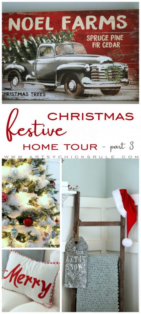 Festive Christmas Family Room - artsychicksrule.com #coastalChristmas #Christmashometour #festivedecor #Christmasdecor #redChristmas