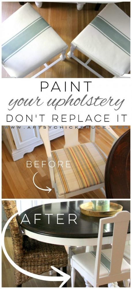 Painting Fabric Instead of Replacing It!! Easy to do!! artsychicksrule.com #paintingfabric #paintedfabric #chalkpainttutorials #chalkpaintedfabric #chalkpaint