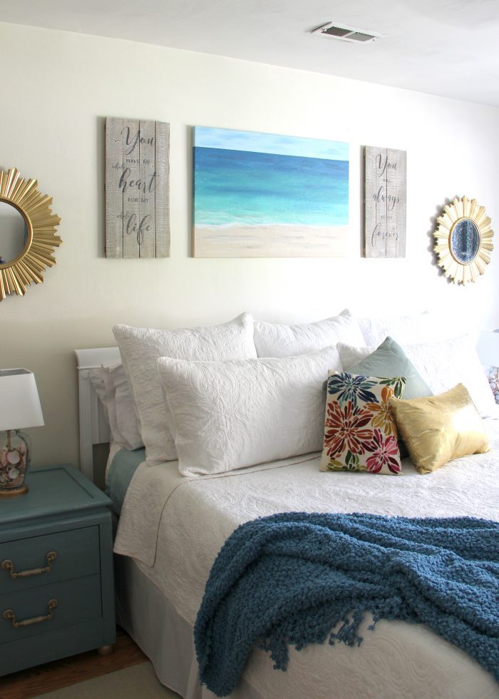 Our home tour showing off tons of DIY and loads of budget friendly decor! Thrifty makeovers, furniture finds and more! artsychicksrule.com #hometour #coastalhome #coastalhomeideas #coastalstyle #fauxshiplap #woodcountertop #furnituremakeovers