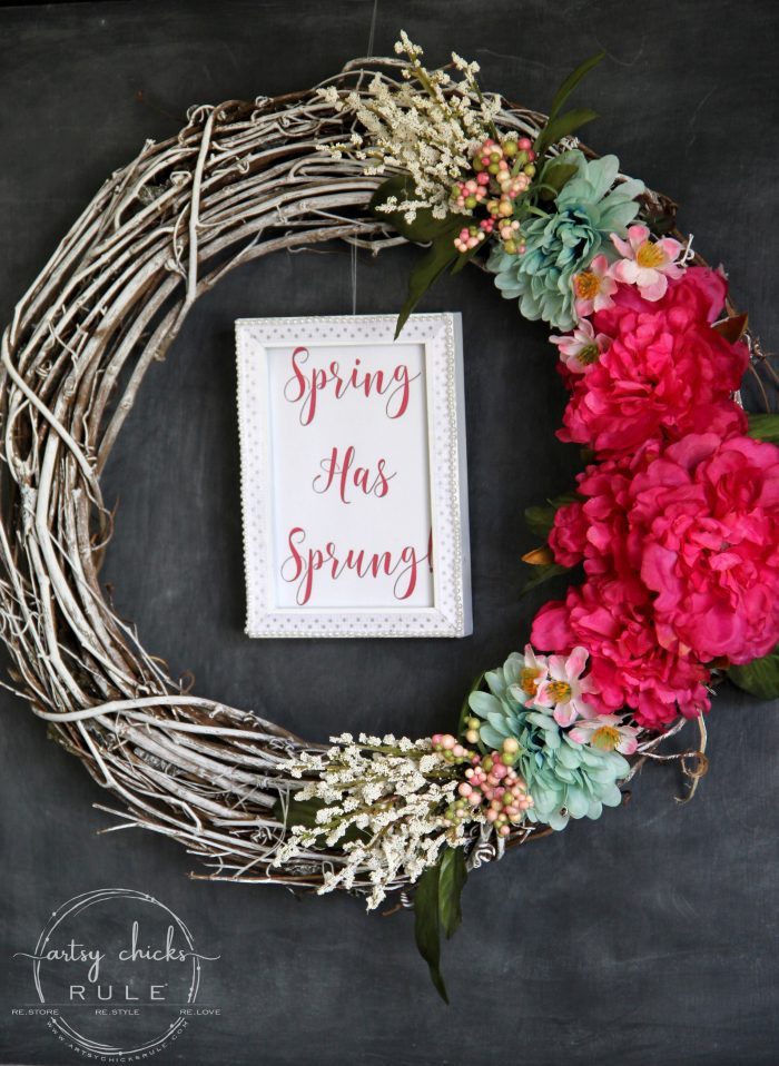 "Spring Has Sprung" SIMPLE Spring Floral Wreath! artsychicksrule.com #springfloralwreath #springwreath #diywreath #springhassprung #springquotes #springdecor