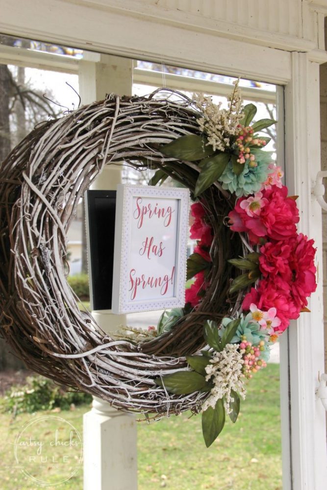 "Spring Has Sprung" SIMPLE Spring Floral Wreath! artsychicksrule.com #springfloralwreath #springwreath #diywreath #springhassprung #springquotes #springdecor