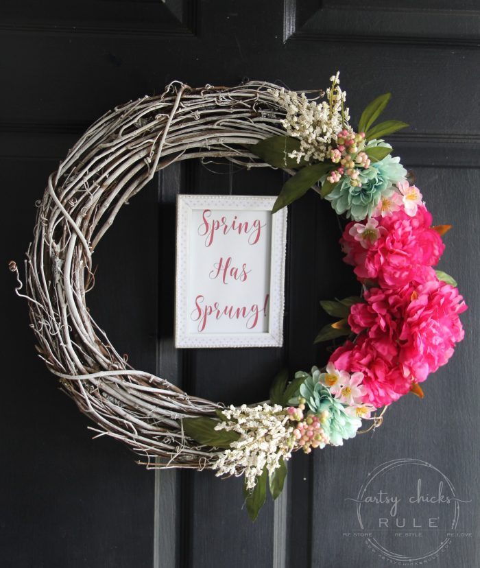 "Spring Has Sprung" SIMPLE Spring Floral Wreath! artsychicksrule.com #springfloralwreath #springwreath #diywreath #springhassprung #springquotes #springdecor