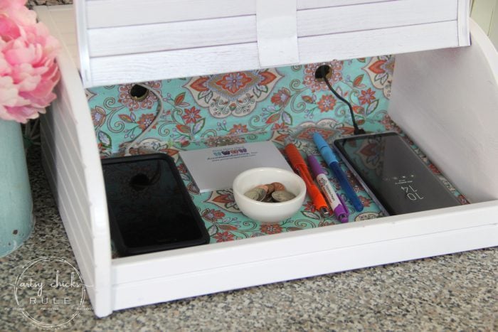 Bread Box Repurposed Into Charging Station So EASY! - artsychicksrule.com #chargingstation #breadboxrepurposed #breadboxideas #silhouette