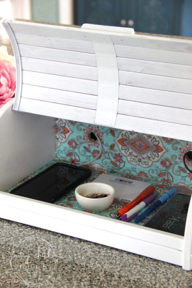 Bread Box Repurposed Into Charging Station So EASY! - artsychicksrule.com #chargingstation #breadboxrepurposed #breadboxideas #silhouette