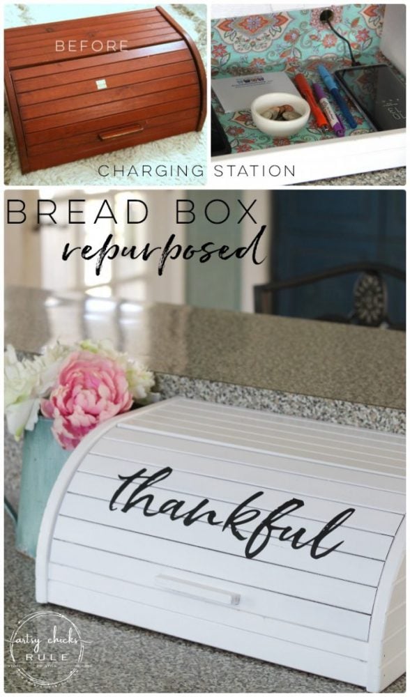 Bread Box Repurposed Into Charging Station So EASY! - artsychicksrule.com #chargingstation #breadboxrepurposed #breadboxideas #silhouette