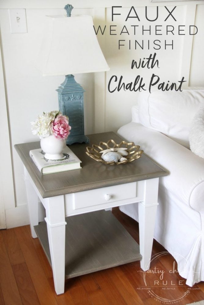 Coastal Style Chalk Paint Makeover (and FAUX Weathered Finish with just 2 paints!) EASY! artsychicksrule.com #fauxweatheredfinish #weatheredfinish #chalkpaintmakeover #paintedfurniture #coastalstyle #coastaldecor #chalkpaintfurniture