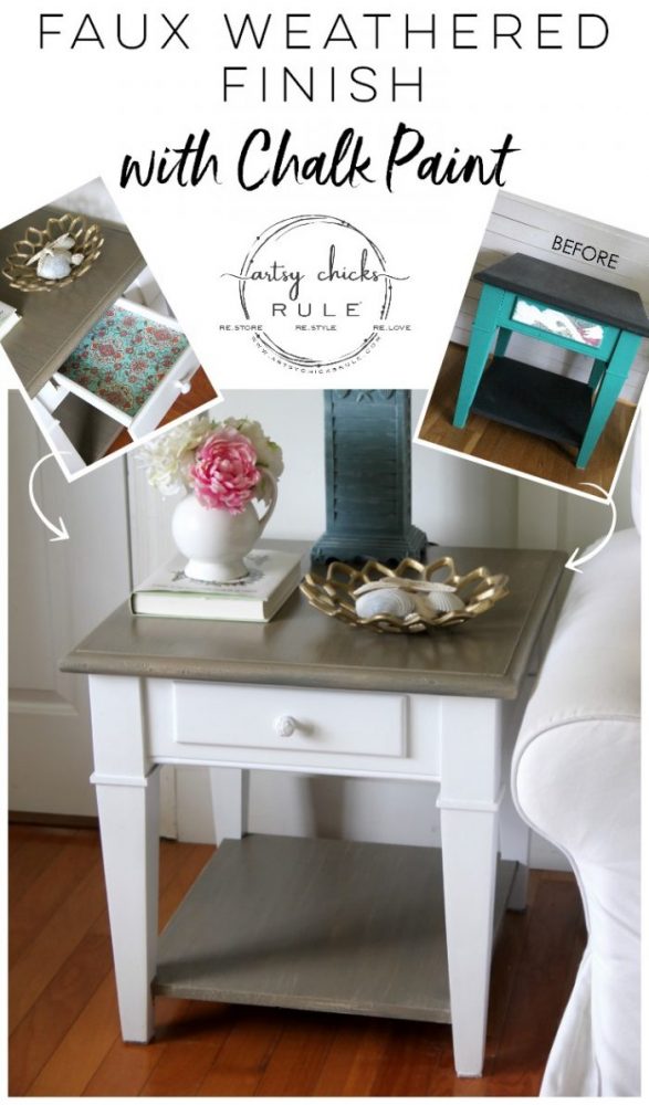 Coastal Style Chalk Paint Makeover (and FAUX Weathered Finish with just 2 paints!) EASY! artsychicksrule.com #fauxweatheredfinish #weatheredfinish #chalkpaintmakeover #paintedfurniture #coastalstyle #coastaldecor #chalkpaintfurniture