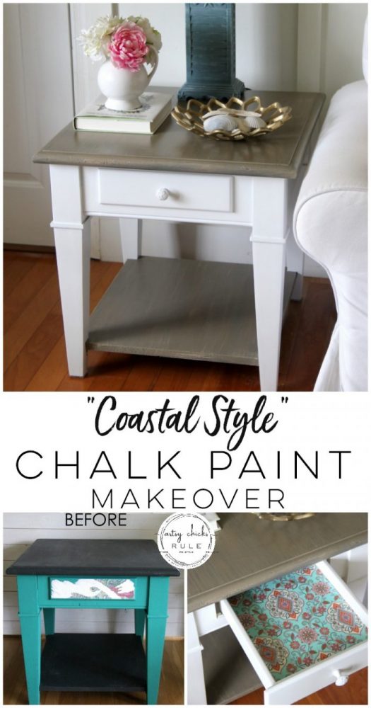 Coastal Style Chalk Paint Makeover (and FAUX Weathered Finish with just 2 paints!) EASY! artsychicksrule.com #fauxweatheredfinish #weatheredfinish #chalkpaintmakeover #paintedfurniture #coastalstyle #coastaldecor #chalkpaintfurniture