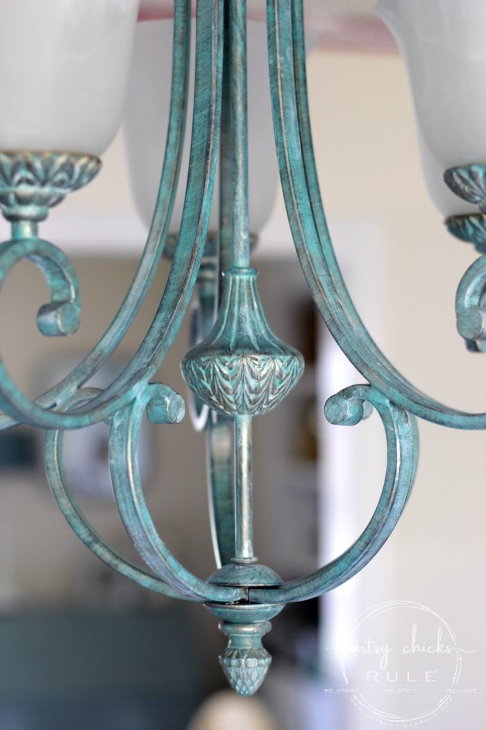 Painting Verdigris on a Shiny Brass Light Fixture - In My Own Style