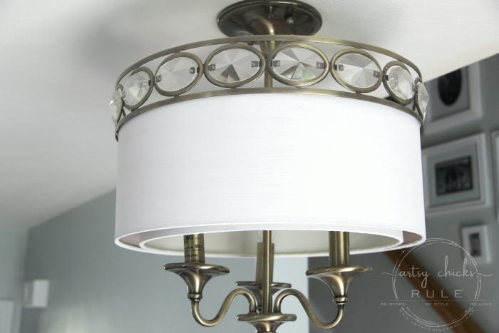 How To Paint Light Fixtures (with this simple trick!!) artsychicksrule.com #paintlightfixtures #paintedlightfixtures #paintedchandelier #fauxverdigris #fauxpatina #chalkpaint #chalkpaintedlight