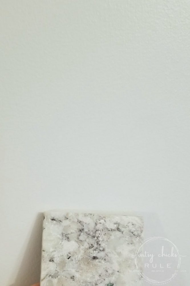 My Favorite WHITE Finishes! Granite, Quartz....and even paint! (and choosing coordinating finishes) artsychicksrule.com #whitepaint #whitequartz #whitegranite #whitekitchen #whitewalls #coordinatingfinishes #choosinggranite #bestwhitepaint