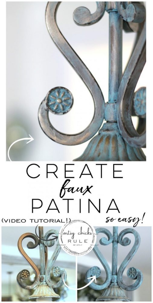 How To Create Faux Patina (SO simple!) Full video tutorial! - artsychicksrule.com #fauxpatina #patinafinish #fauxfinishes #verdigris #createpatina #gilderspaste #chalkpaint