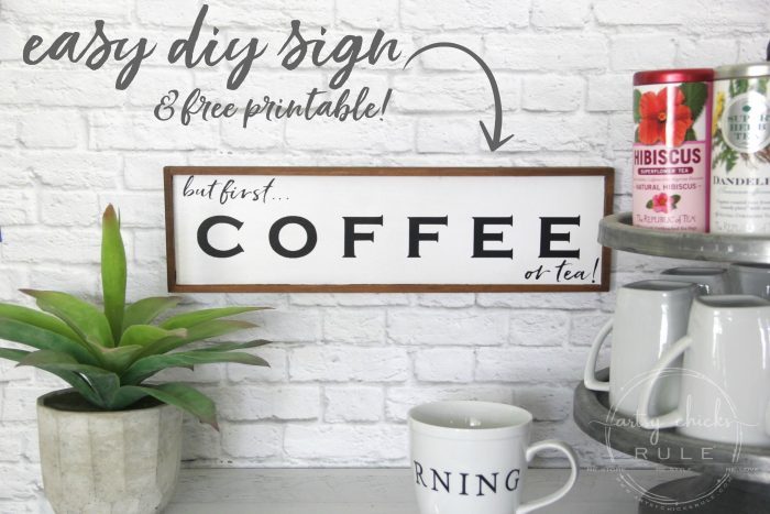 But First Coffee Sign... (OR TEA!!) Easy to make coffee sign for your home or your coffee bar! artsychicksrule.com #coffeebar #coffeesign #teasign #coffeelover #tealover #silhouetteprojects #butfirstcoffee #diysign #coffeeserver