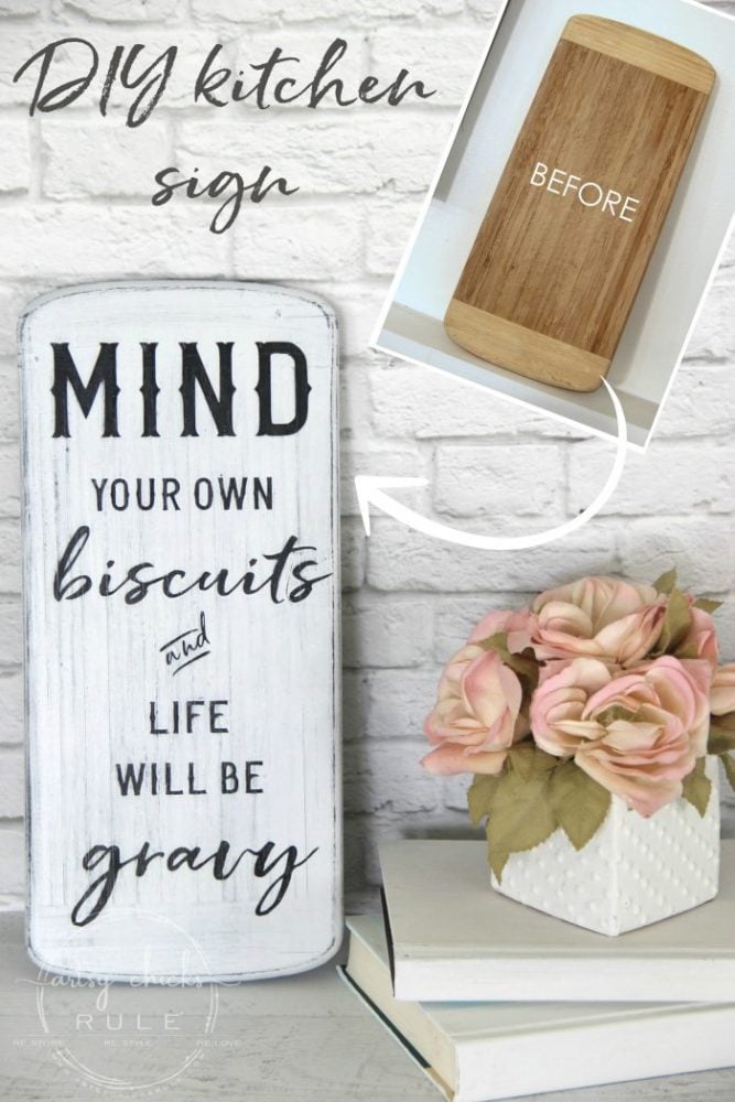 DIY Funny Kitchen Sign & FREE Printable! artsychicksrule.com #freeprintable #funnykitchensign #funnysayings #diysign #silhouettecameo #cutesayings #mindyourownbiscuits #sillysigns