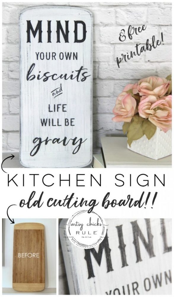 DIY Funny Kitchen Sign & FREE Printable! artsychicksrule.com #freeprintable #funnykitchensign #funnysayings #diysign #silhouettecameo #cutesayings #mindyourownbiscuits #sillysigns
