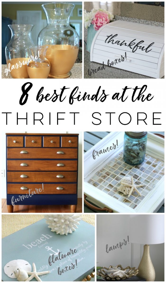 Do you know what the 8 BEST things to buy at the thrift store are? Find out what these must-haves are here! artsychicksrule.com #thriftstoremakeovers #thriftstorefinds #thriftstorerepurposed #repurposedmakeovers #thriftymakeovers #furnituremakeovers #thriftyfinds #framesideas #waystouseframes #flatwareboxes #diytrays