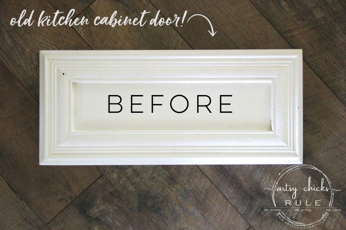 Make Your Own Stay Awhile Sign With This FREE Printable (and here's a tip....repurpose an old cabinet door!) BEFORE artsychicksrule.com #repurposed #cabinetdoorideas #stayawhile #diysign #freeprintable #cabinetdoorrepurposed #silhouetteprojects