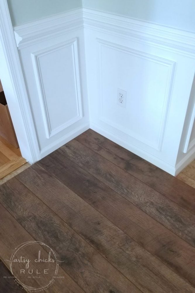 Gorgeous and AFFORDABLE Rustic Laminate Flooring artsychicksrule.com #rusticflooring #farmhouseflooring #farmhousestyle #coastalstyle #coastaldecor #coastalflooring #diyflooring #laminateflooring #fixerupperstyle