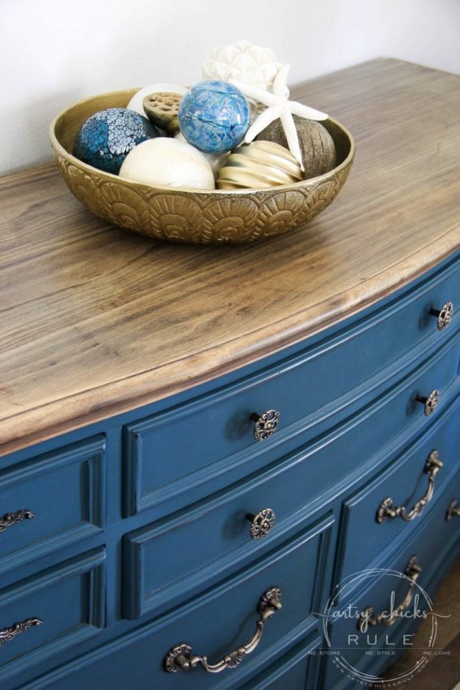 Aubusson Blue Chalk Paint Dresser, Blue Dresser Stained Top