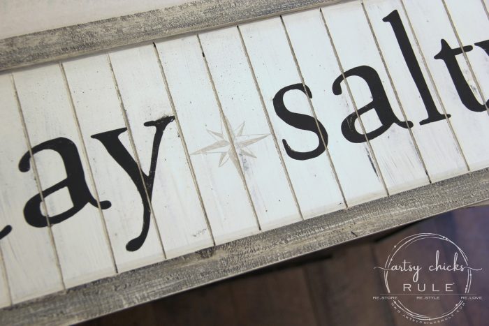 DIY Stay Salty Sign AND a Thrift Store Shopping VIDEO!! So much fun! artsychicksrule.com #staysalty #staysaltysign #coastalsign #coastaldecor #coastalstyle #nauticalsign #coastalideas #diysign #thriftstoremakeover #thriftymakeoverideas