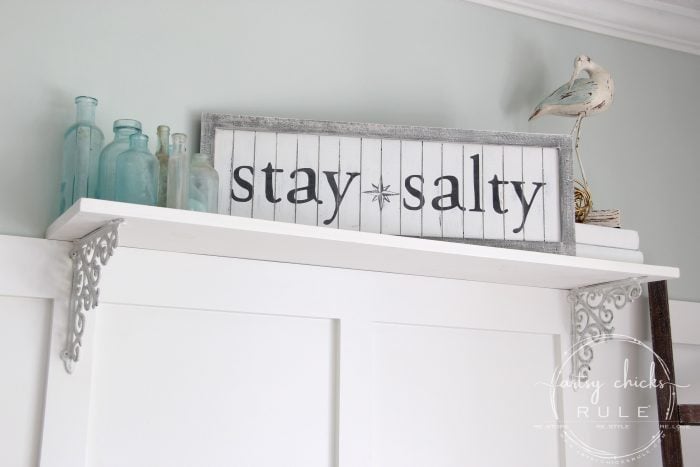 DIY Stay Salty Sign AND a Thrift Store Shopping VIDEO!! So much fun! artsychicksrule.com #staysalty #staysaltysign #coastalsign #coastaldecor #coastalstyle #nauticalsign #coastalideas #diysign #thriftstoremakeover #thriftymakeoverideas