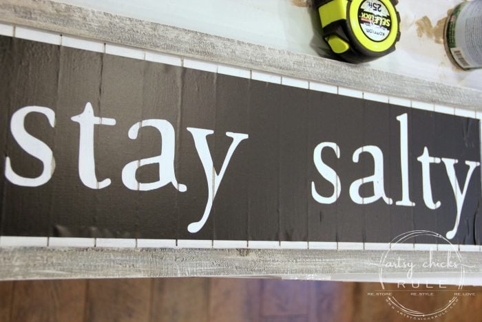 DIY Stay Salty Sign AND a Thrift Store Shopping VIDEO!! So much fun! artsychicksrule.com #staysalty #staysaltysign #coastalsign #coastaldecor #coastalstyle #nauticalsign #coastalideas #diysign #thriftstoremakeover #thriftymakeoverideas
