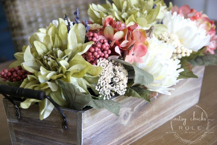 Floral and Pumpkin FALL CENTERPIECE - artsychicksrule.com #fallcenterpiece #woodenboxflowers #flowercenterpiece #tablecenterpiece #pumpkincenterpiece #falldecor #fallideas #fallflowers #pumpkinprojects #pumpkindecor 