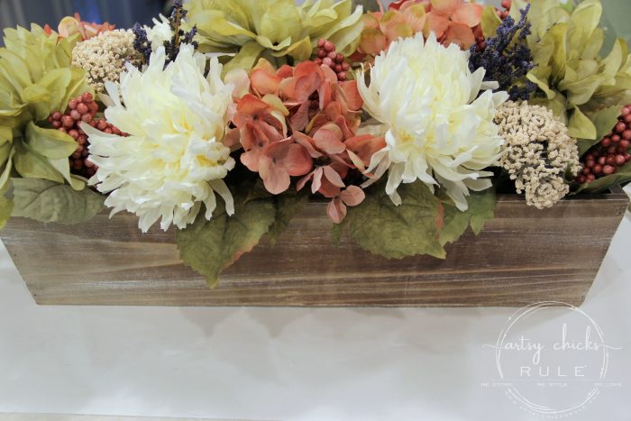 Floral and Pumpkin FALL CENTERPIECE - artsychicksrule.com #fallcenterpiece #woodenboxflowers #flowercenterpiece #tablecenterpiece #pumpkincenterpiece #falldecor #fallideas #fallflowers #pumpkinprojects #pumpkindecor 